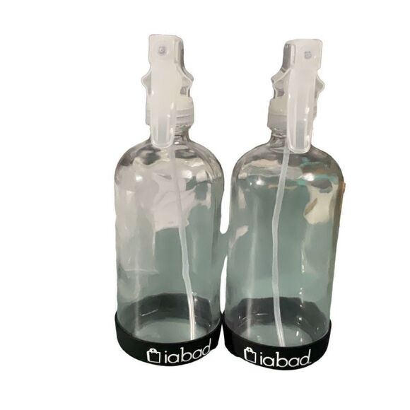 Clear Glass Spray Bottles Set of 2 16 oz Silicone base Funnel Caps Stream/Mist - Picture 1 of 5